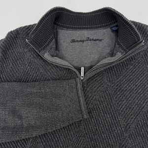 Tommy Bahama Mens Gray 100% Pima Cotton Quarter Zip Textured Sweater Size Large